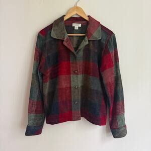 Christopher and Banks Velour Navy Red Gingham Plaid Shacket Size M